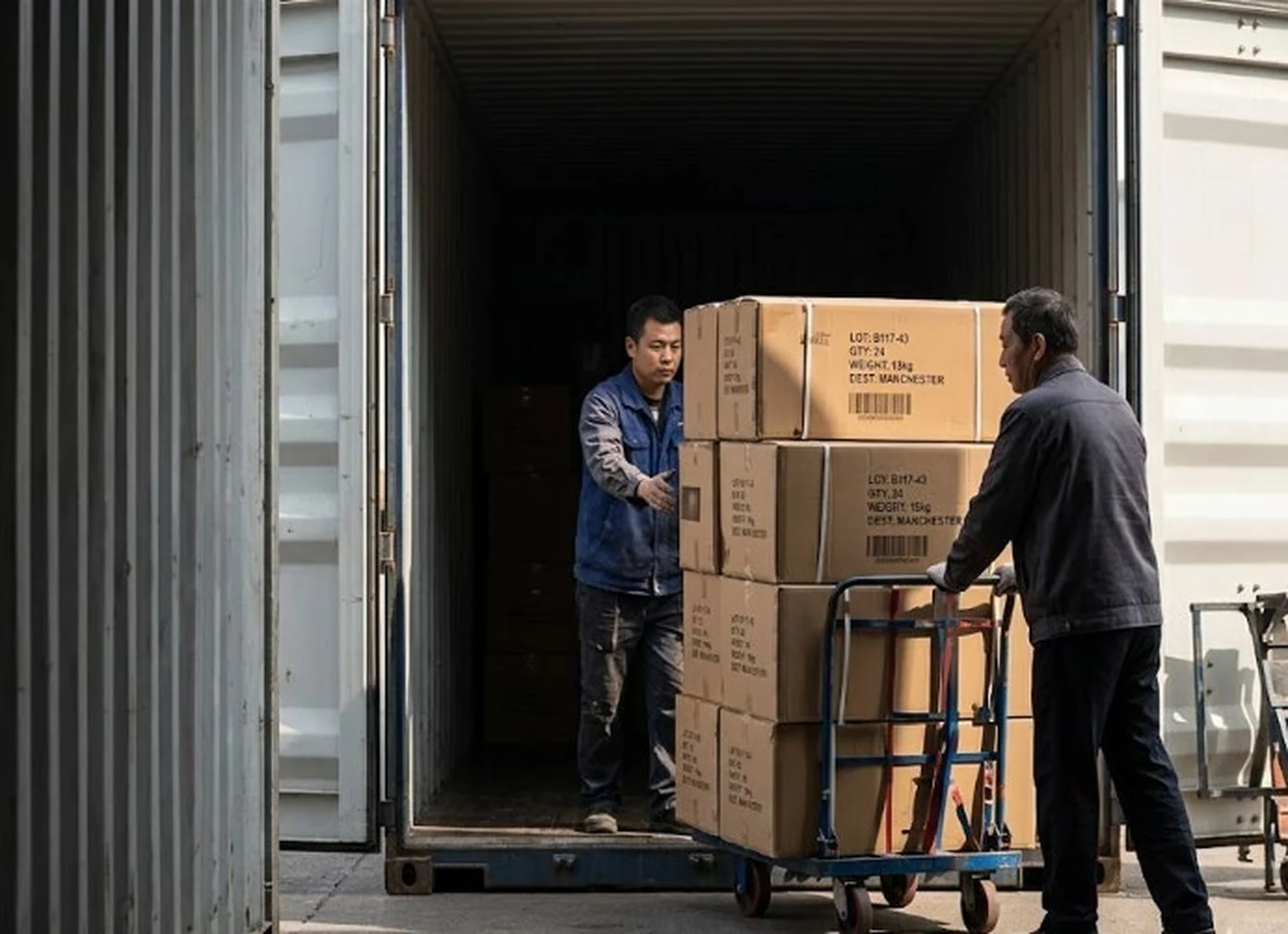 Container loading at the Linhai Hongjie outdoor furniture factory