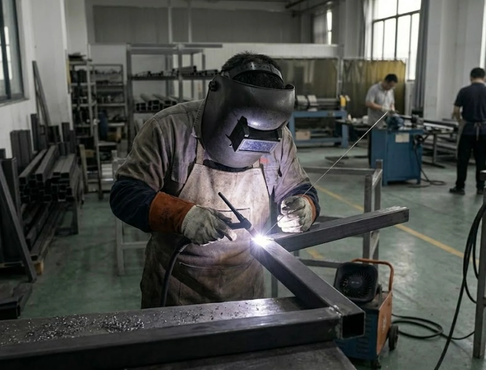 Welding at the Linhai Hongjie outdoor furniture factory