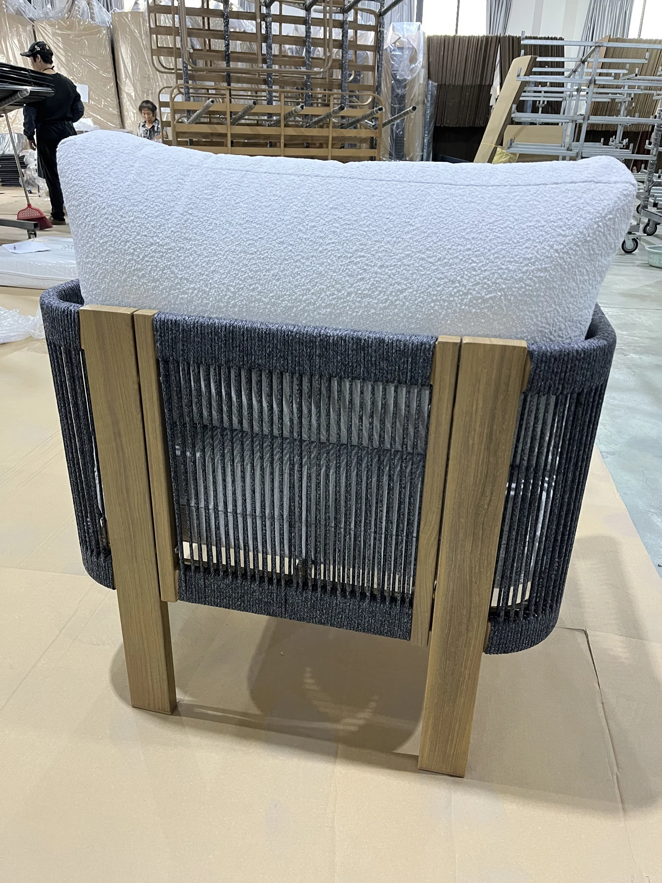 Rope Outdoor Sofa Set: Rear rope panel and frame detail
